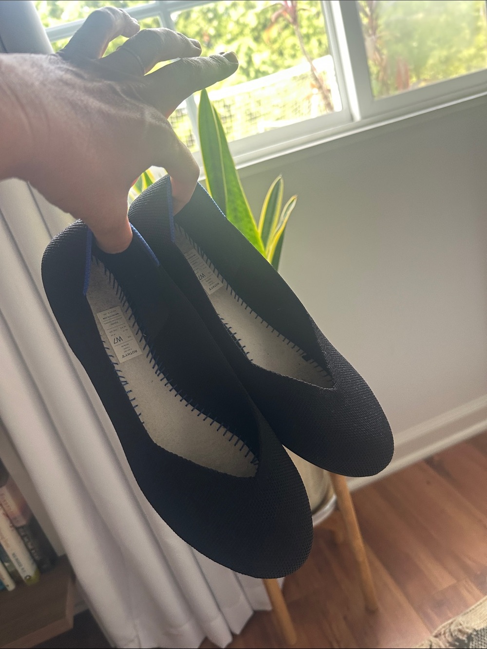 Rothy's Black Ballet Flats with Blue Accent Trim - Picture 3 of 5